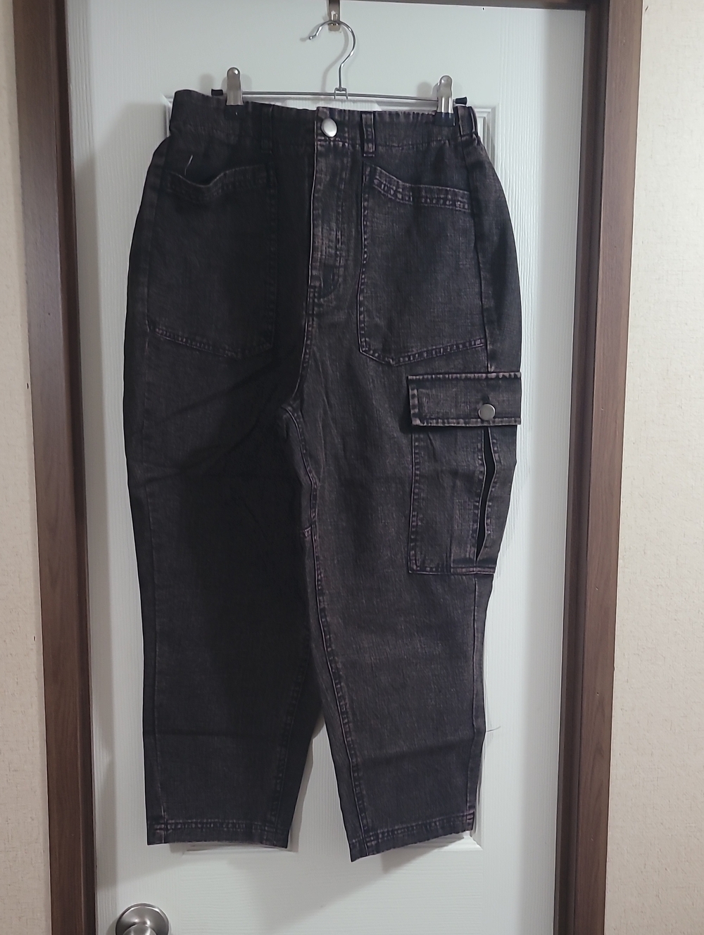 Oli & Hali Black Washed Cargo Denim Pants